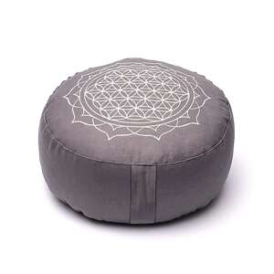 Yogi & Yogini Naturals Meditačný vankúš dizajn Kvet života mandala sivý z bielej organickej bavlny 1ks